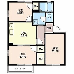 タウンＡ 1階3DKの間取り