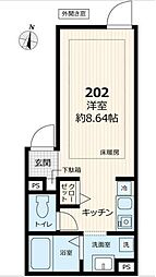 西武新宿線 本川越駅 徒歩12分の賃貸アパート 2階ワンルームの間取り