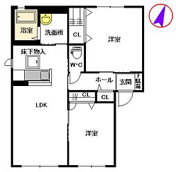 グランデ小山　Ａ棟 1階2LDKの間取り