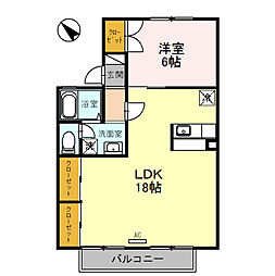トップイン新庄　B 2階1LDKの間取り