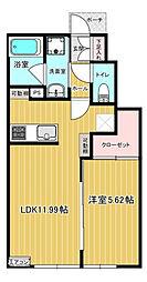 Prime One(プライムワン） 1階1LDKの間取り