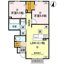 クレスト 1階2LDKの間取り