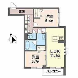 セレナヴィラ中川 1階2LDKの間取り