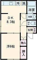 ハイムたきがわ 2階1DKの間取り