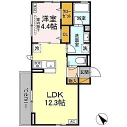 アップルベリーフィールズ 3階1LDKの間取り