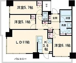 プラウドタワー神戸県庁前 13階3LDKの間取り