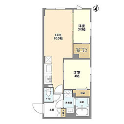 ウェルスクエア駒場東大前 2階2LDKの間取り