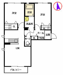 メゾン花咲　弐番館 2階2LDKの間取り