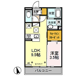 レセンテ プライム 1階1LDKの間取り
