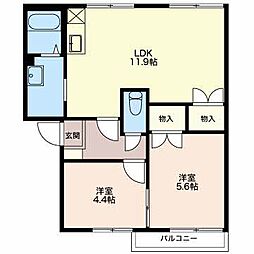 フレグランス府中　C 2階2LDKの間取り