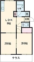 ヴィラ清水 2階2LDKの間取り