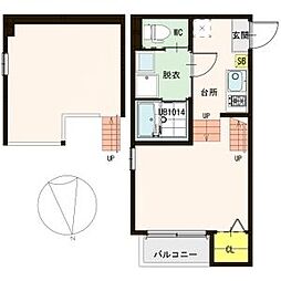 ハーモニーテラス河原町 2階1Kの間取り