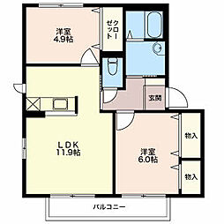 Ｆｉｎｅ　ＹＯＮＥＤＡ Ｃ 2階2LDKの間取り