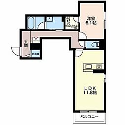 レフィアント高木 1階1LDKの間取り