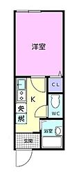 TJ鳴神2 A105 1階1Kの間取り