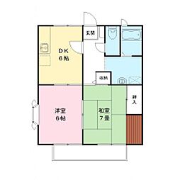 シャトルチグサ　Ｂ棟 107 1階2DKの間取り