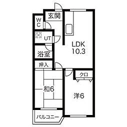 東武伊勢崎線 太田駅 徒歩25分の賃貸マンション 2階2LDKの間取り