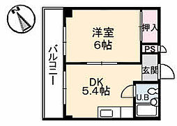 金子ビル 3階1DKの間取り