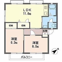 レヴールＫ　I・II 2階2LDKの間取り