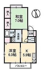 コーポ中的場　VI棟 2階2Kの間取り