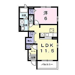 アンソレイユもみじ山 1階1LDKの間取り
