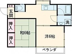 戸田貸家 2F 2階2Kの間取り
