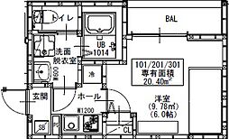 GRADUS鶴ヶ島II 1階1Kの間取り