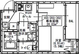 GRADUS鶴ヶ島II 1階1Kの間取り