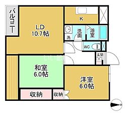 ニューハイツ綾 4階2LDKの間取り