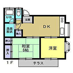 ガーデンハイム 1階2DKの間取り