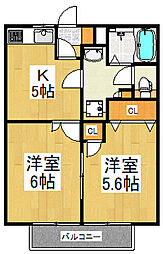 安松ハイツI 2階2Kの間取り