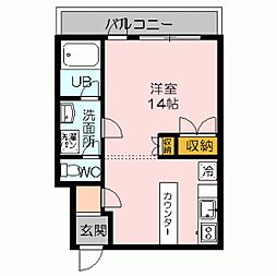 シティハウス内田 2階ワンルームの間取り