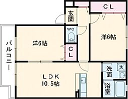 エーデルワイス 101 1階2LDKの間取り