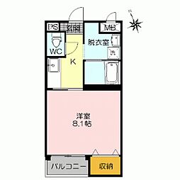 三記マンション内町 1階1Kの間取り