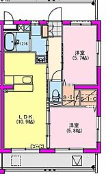 M10みまた 4階2LDKの間取り