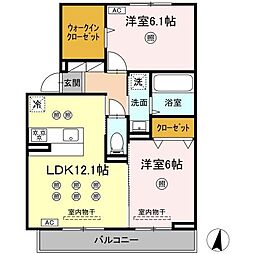 ブルシア 2階2LDKの間取り