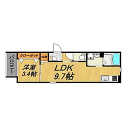 LECOCON四日市VIII 2階1LDKの間取り