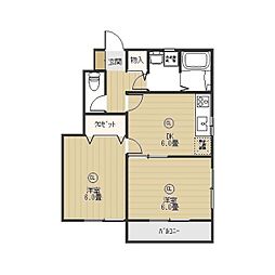 東武小泉線 竜舞駅 徒歩2分の賃貸アパート 1階2DKの間取り