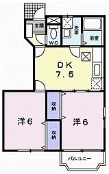 フローラル　II 1階2DKの間取り