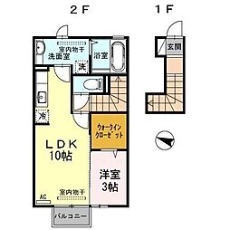 シャルマン 2階1LDKの間取り
