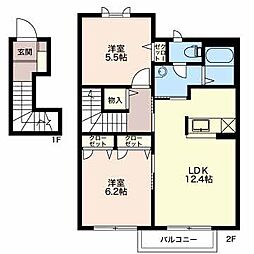 エクセランＴ7 2階2LDKの間取り