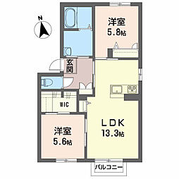 シャーメゾン　プランドール神町 1階2LDKの間取り