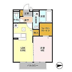 JR常磐線 土浦駅 4.4kmの賃貸アパート 1階1LDKの間取り
