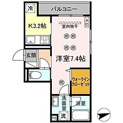 パーシモン駅南II 3階1Kの間取り