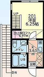 東武東上線 霞ヶ関駅 徒歩8分の賃貸アパート 2階1Kの間取り