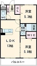 ソルーナ松橋 1階2LDKの間取り