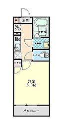 インディゴノワール川越 2階1Kの間取り