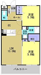 ソルーナ松橋 4階2LDKの間取り