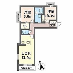 カーサ・ヴェルドール 3階2LDKの間取り