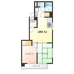 コーラル志賀 2階2DKの間取り